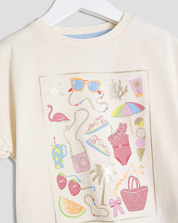 Mini Girls Ecru Sunglasses T-Shirt Set