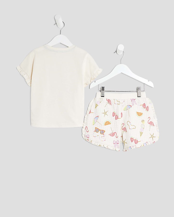 Mini Girls Ecru Sunglasses T-Shirt Set