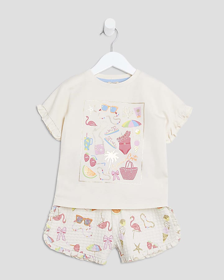 Mini Girls Ecru Sunglasses T-Shirt Set