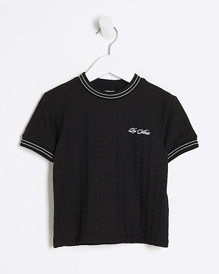 Mini Boys Black Ringer Textured T-Shirt