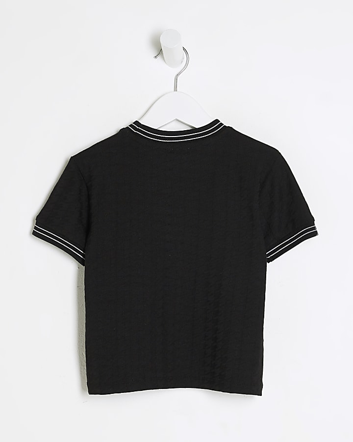 Mini Boys Black Ringer Textured T-Shirt