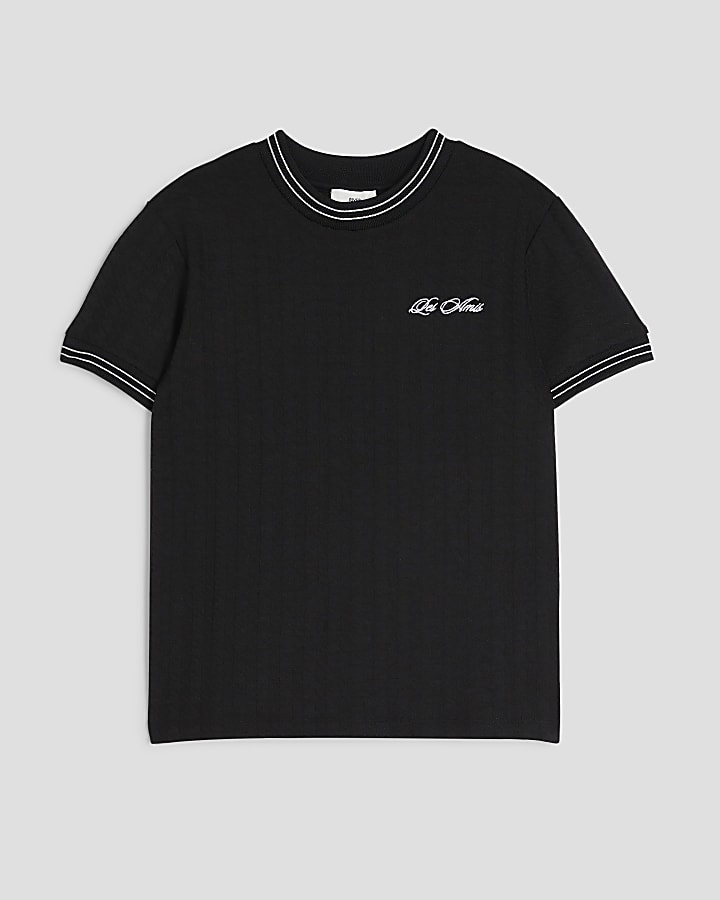 Boys Black Ringer Textured T-Shirt