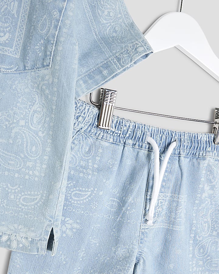 Mini Boys Blue Denim Paisley Shirt Set
