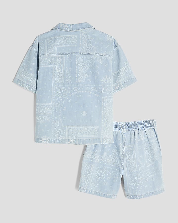 Boys Blue Denim Paisley Shirt Set