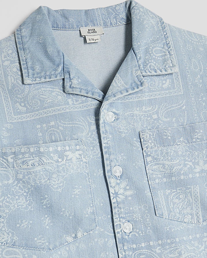 Boys Blue Denim Paisley Shirt Set