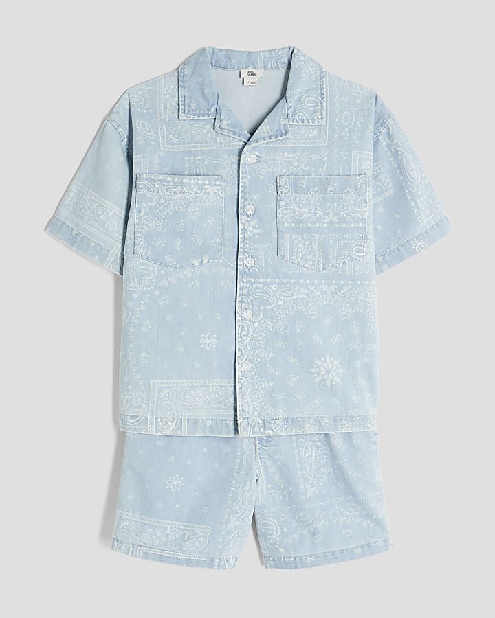 Boys Blue Denim Paisley Shirt Set