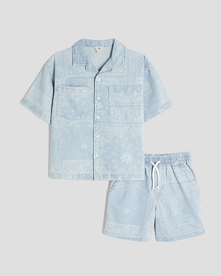 Boys Blue Denim Paisley Shirt Set