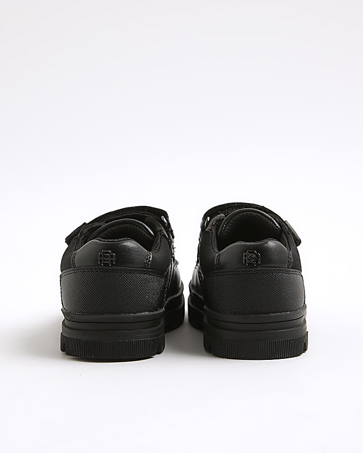 Boys Black Double Velcro Trainers