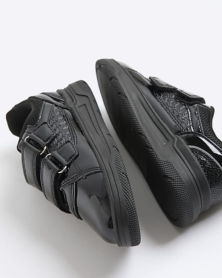 Boys Black Monogram Double Velcro Trainers