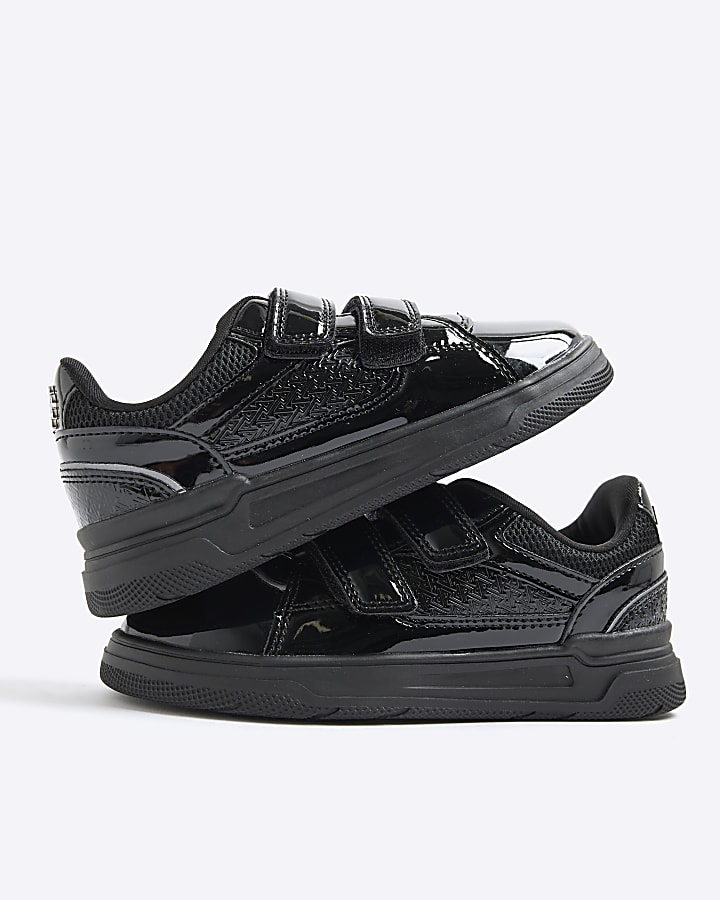 Boys Black Monogram Double Velcro Trainers