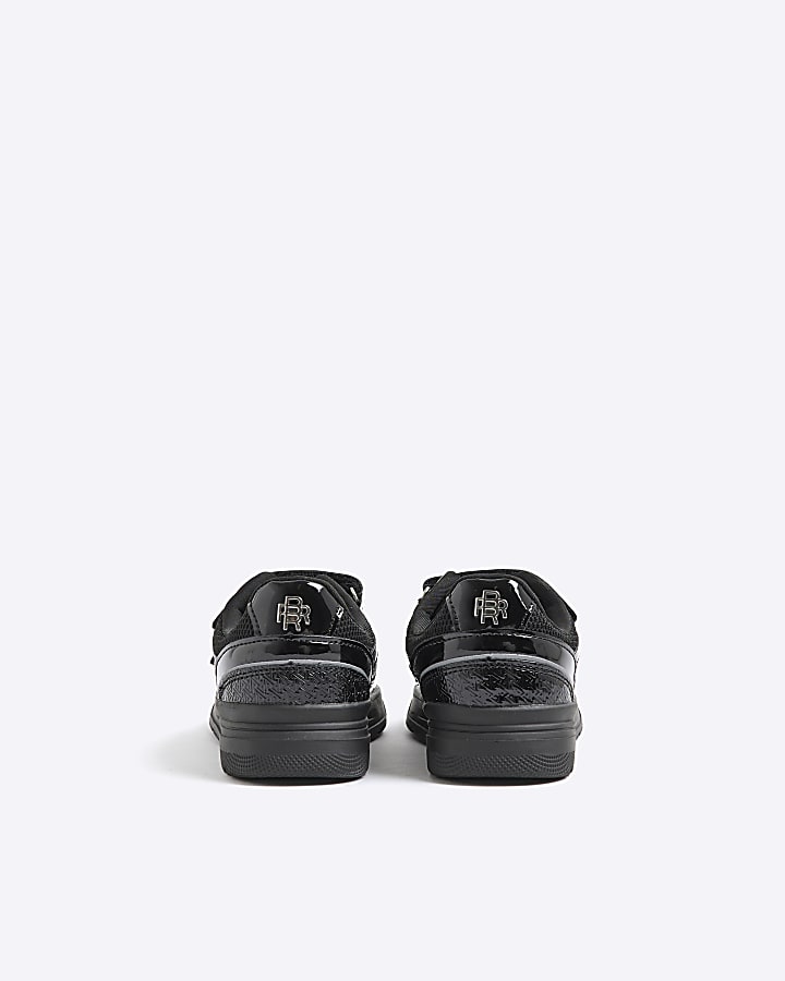 Boys Black Monogram Double Velcro Trainers