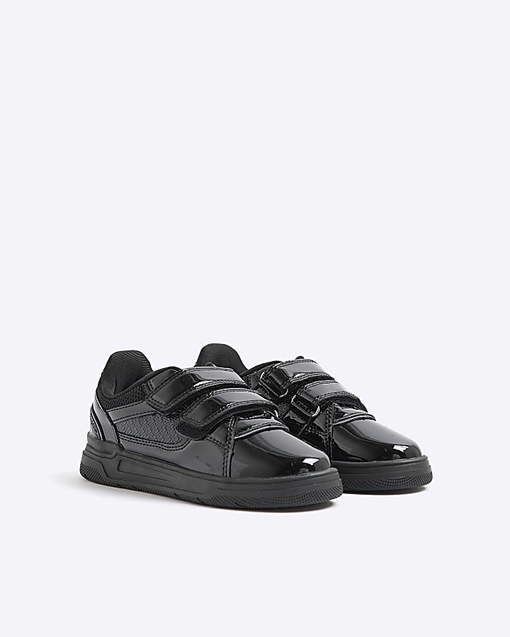 Boys Black Monogram Double Velcro Trainers