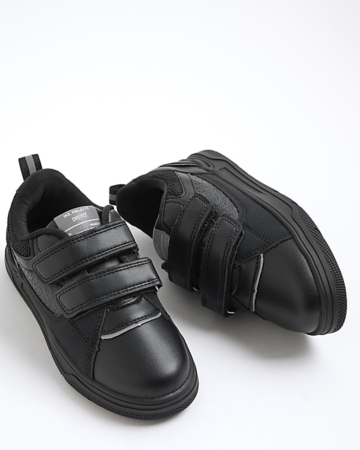 Boys Black Monogram Double Strap Trainers