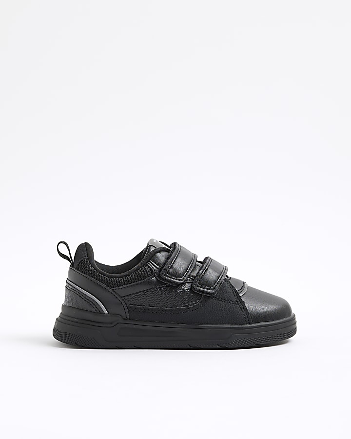 Boys Black Monogram Double Strap Trainers