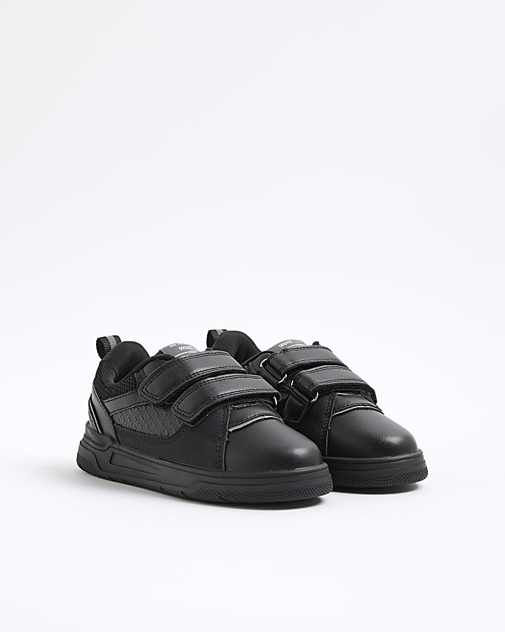 Boys Black Monogram Double Strap Trainers
