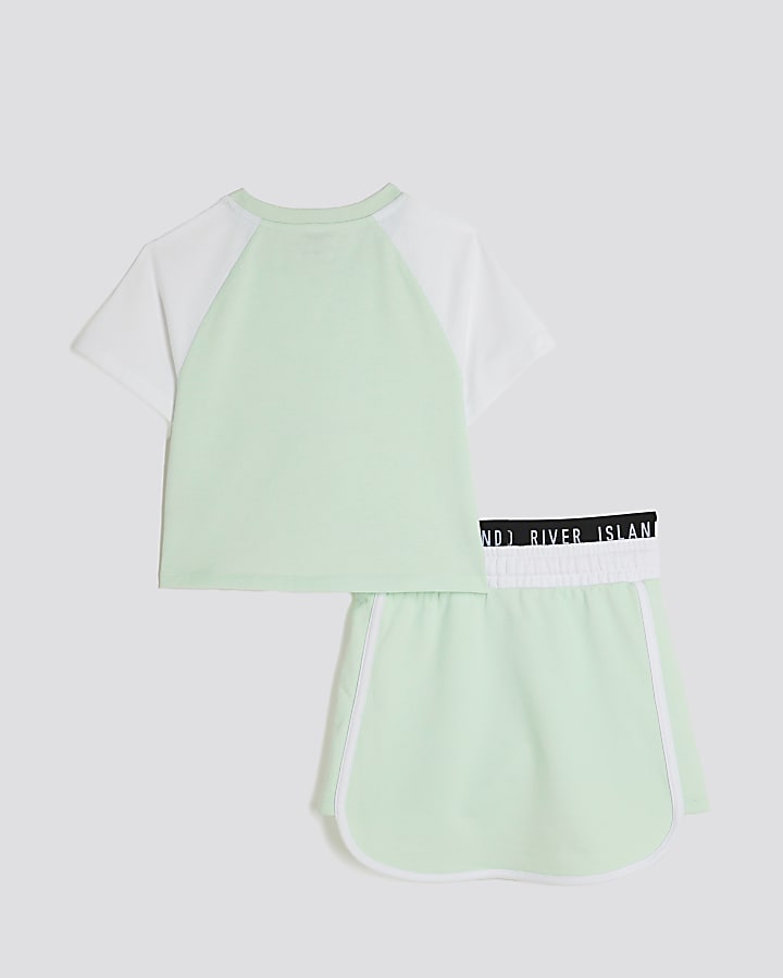 Girls Green Top And Runner Skirt Set