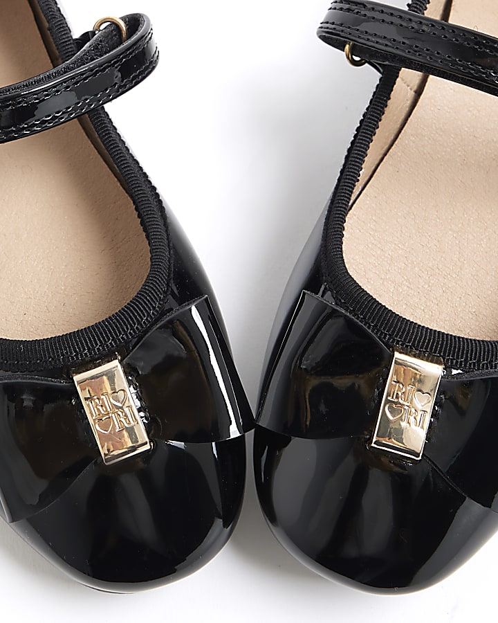 Girls Black RI Bow Ballet Pumps