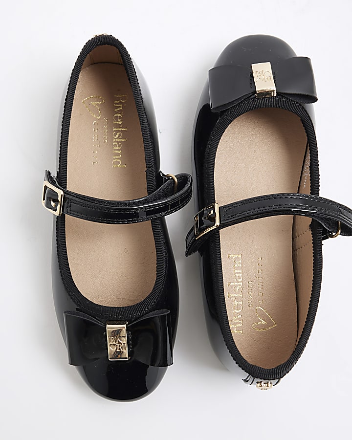 Girls Black RI Bow Ballet Pumps