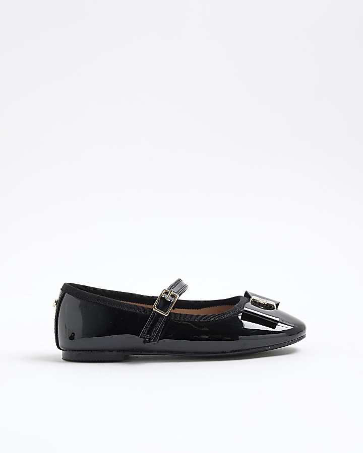 Girls Black RI Bow Ballet Pumps