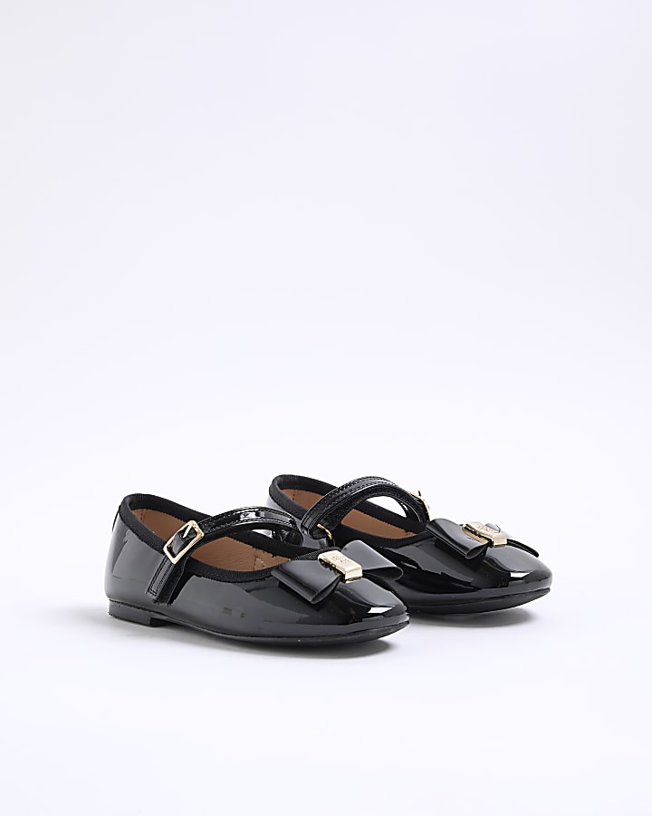 Girls Black RI Bow Ballet Pumps