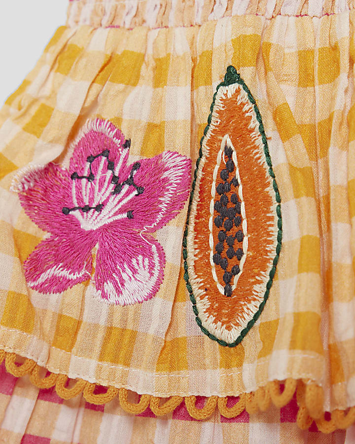 Mini Girls Orange Gingham Fruit Dress