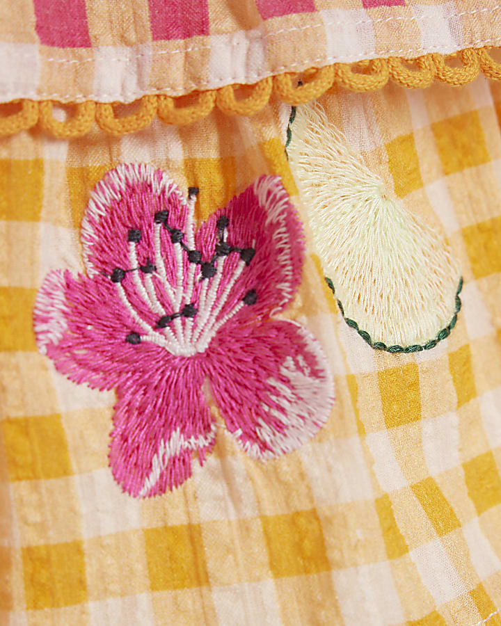 Mini Girls Orange Gingham Fruit Dress