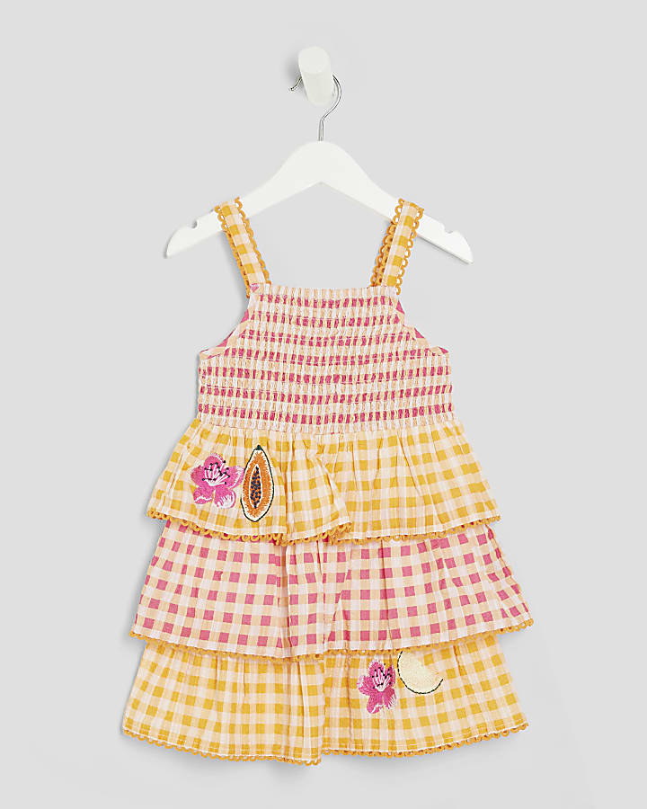 Mini Girls Orange Gingham Fruit Dress