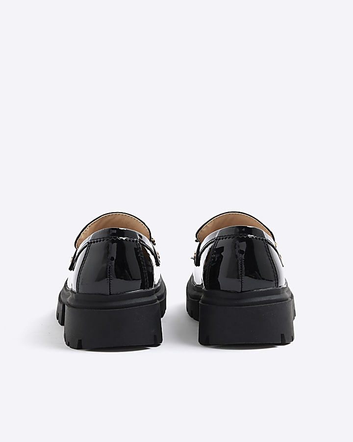 Girls Black Floral Chunky Loafers
