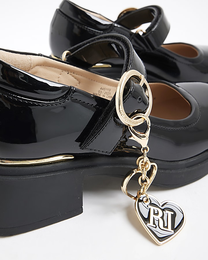 Girls Black Charm Heeled Mary Jane Shoes