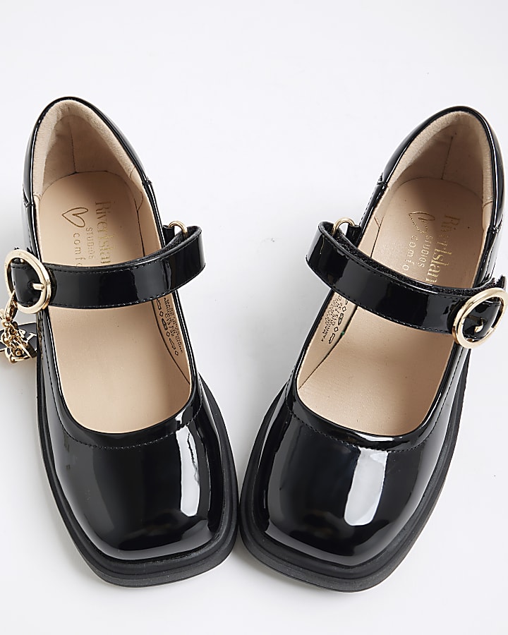 Girls Black Charm Heeled Mary Jane Shoes