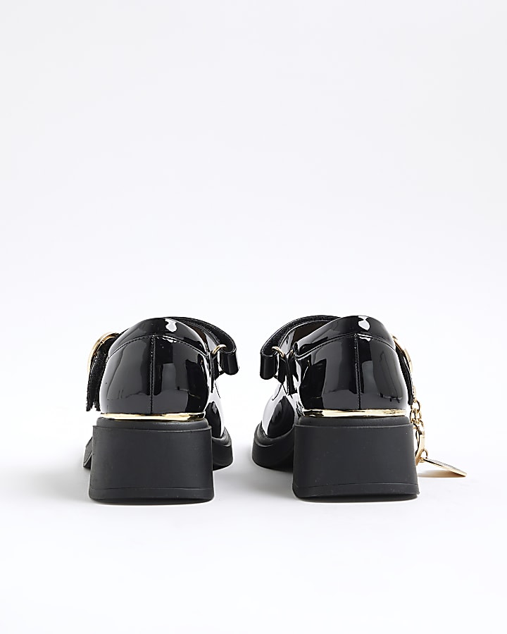 Girls Black Charm Heeled Mary Jane Shoes