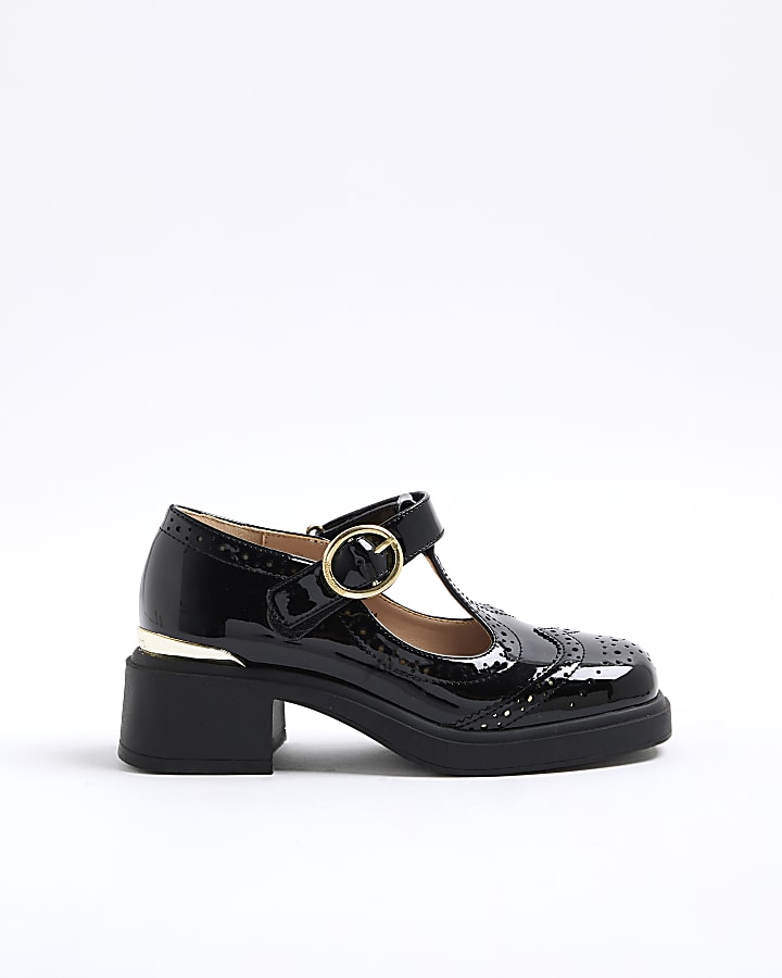 Girls Black Heeled T-Bar Mary Jane Shoes
