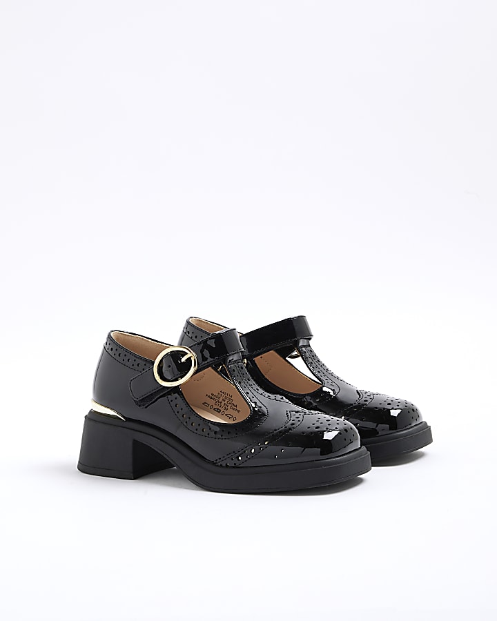 Girls Black Heeled T-Bar Mary Jane Shoes