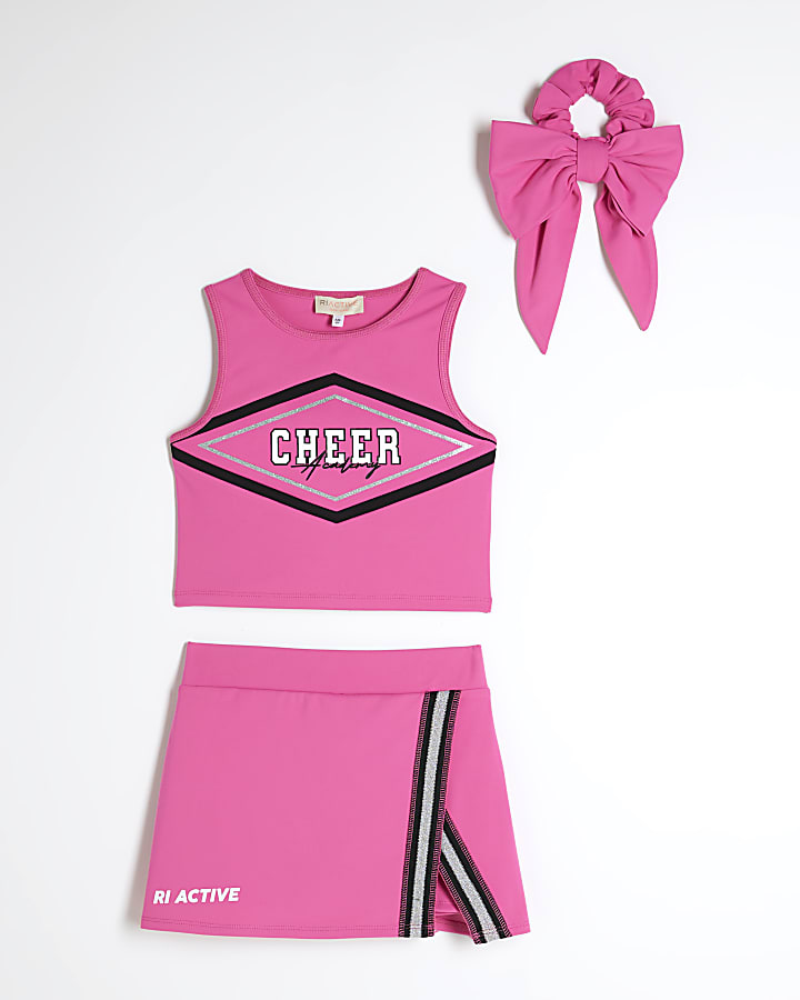 Girls Pink RI Active Cheer Top And Skort Set