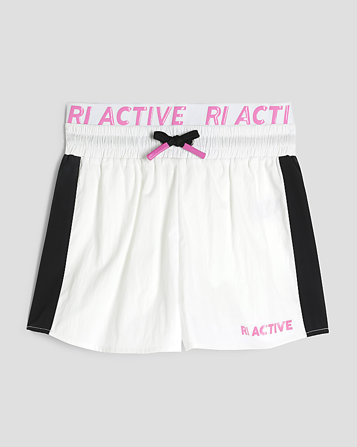 Girls White Nylon RI Active Tape Shorts