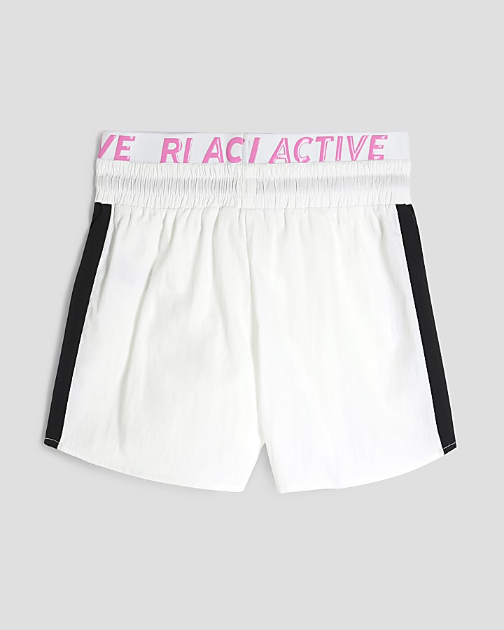 Girls White Nylon RI Active Tape Shorts