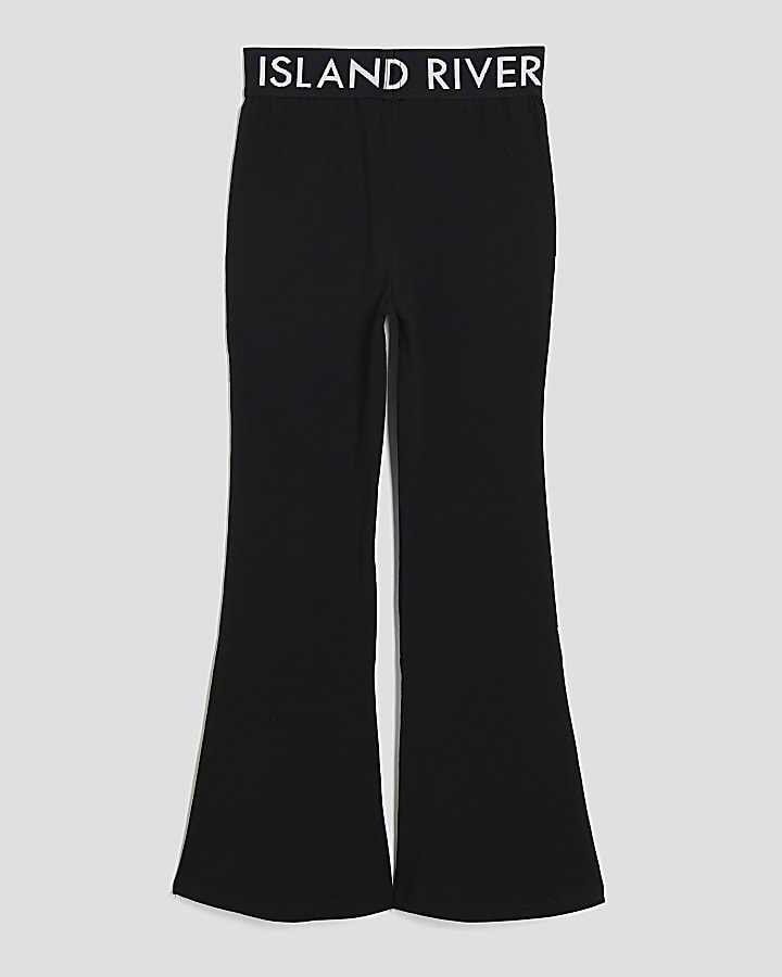 Girls Black RI Waistband Flared Trousers