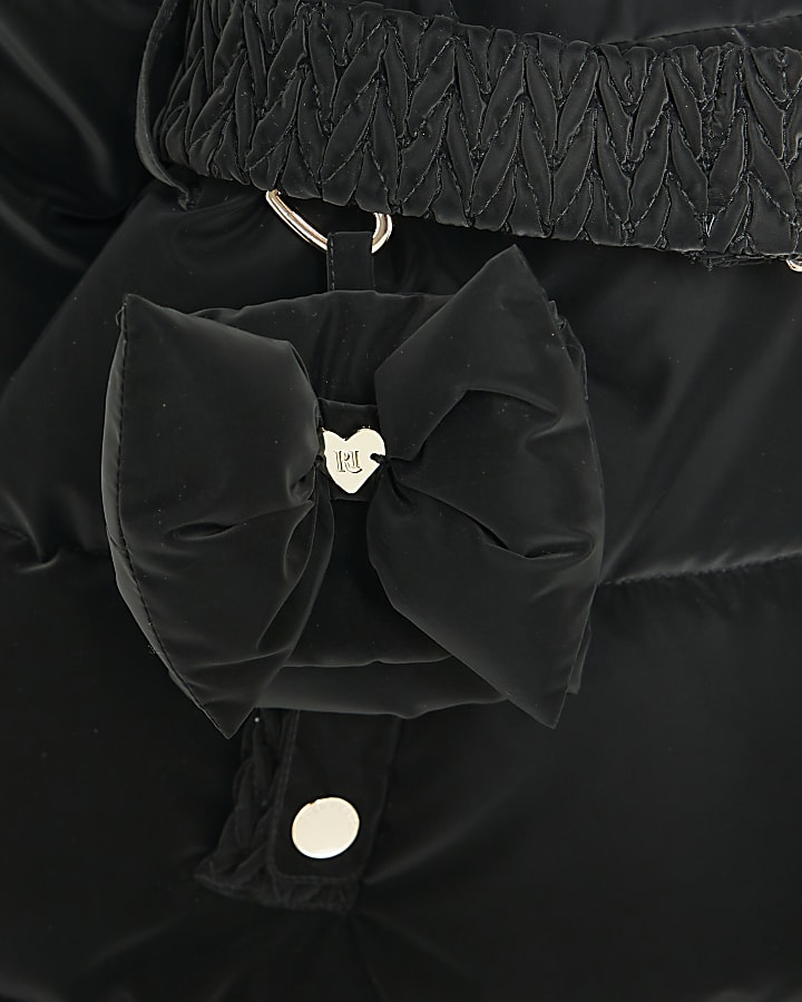 Girls Black Belted Puffer Jacket