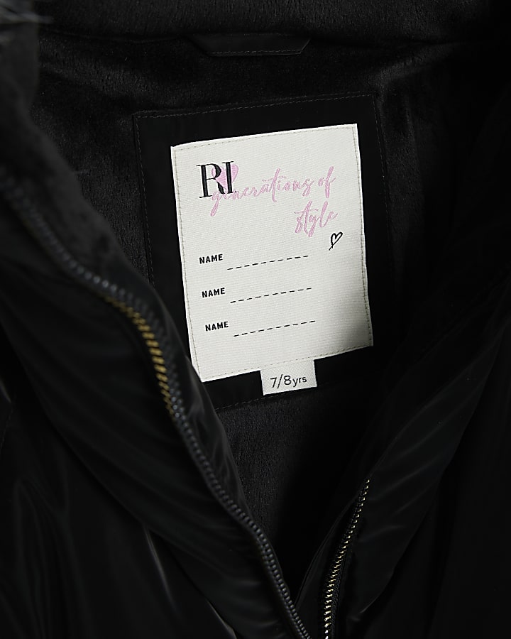 Girls Black Belted Puffer Jacket
