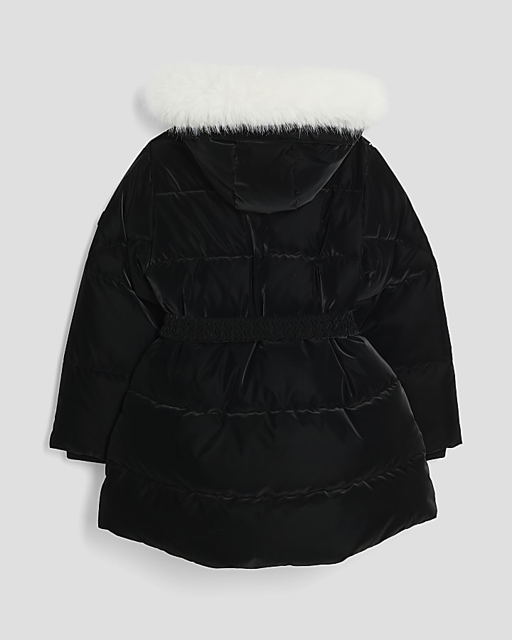 Girls Black Belted Puffer Jacket