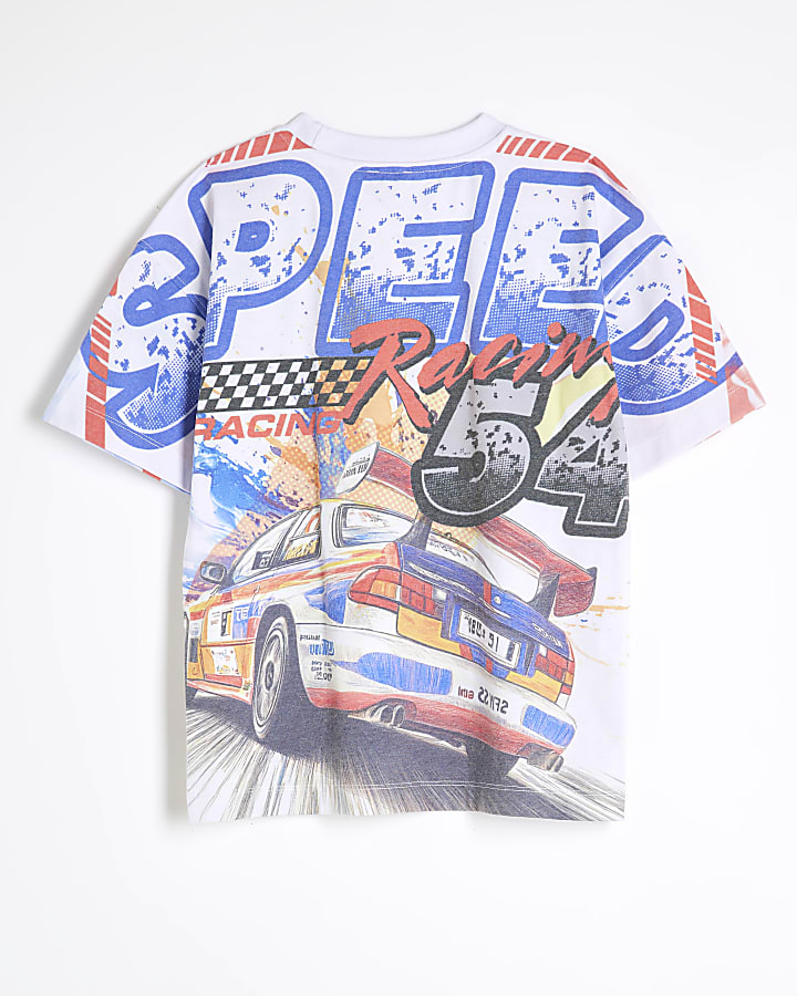 Boys White Motor Sport T-Shirt