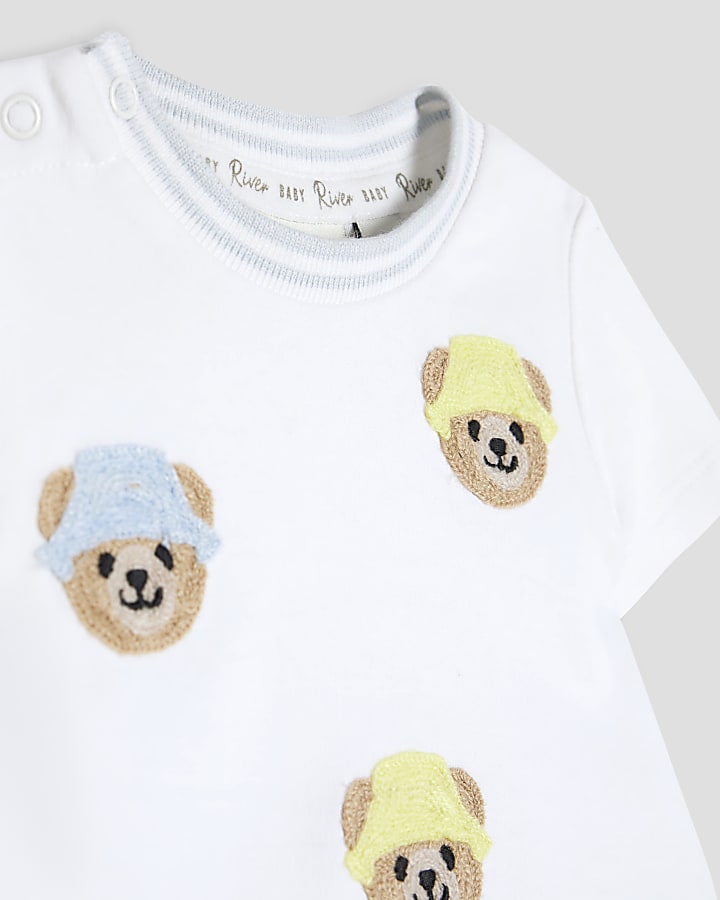 Baby Boys White Bear T-Shirt And Joggers Set