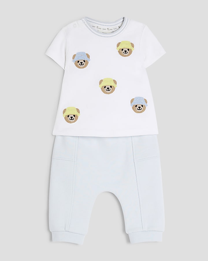 Baby Boys White Bear T-Shirt And Joggers Set