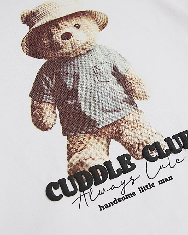 Baby White Baby Bear Bucket Hat Short Set
