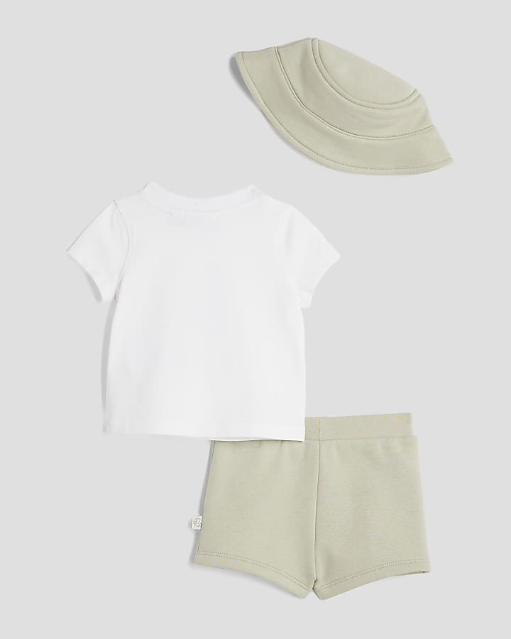Baby White Baby Bear Bucket Hat Short Set