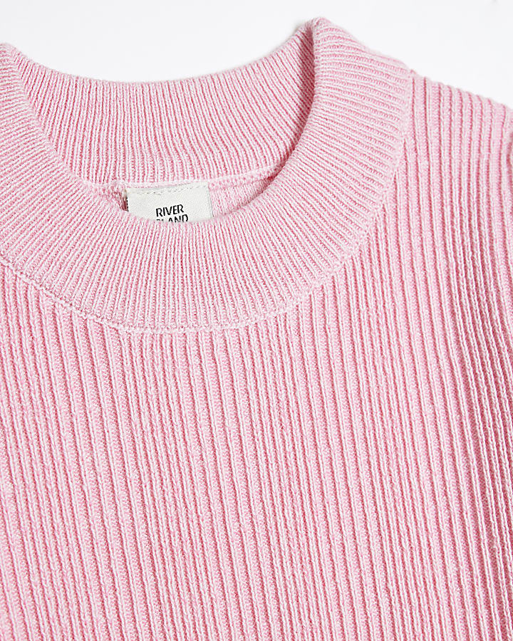 Girls Pink Exposed Seam Knit Dress