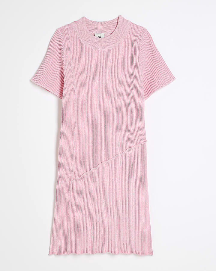 Girls Pink Exposed Seam Knit Dress