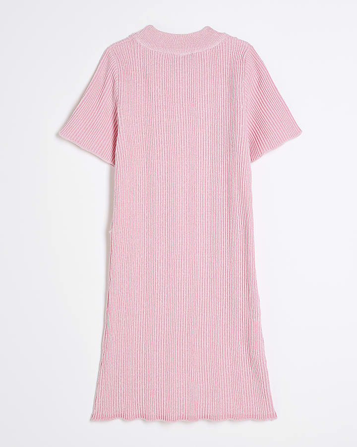 Girls Pink Exposed Seam Knit Dress