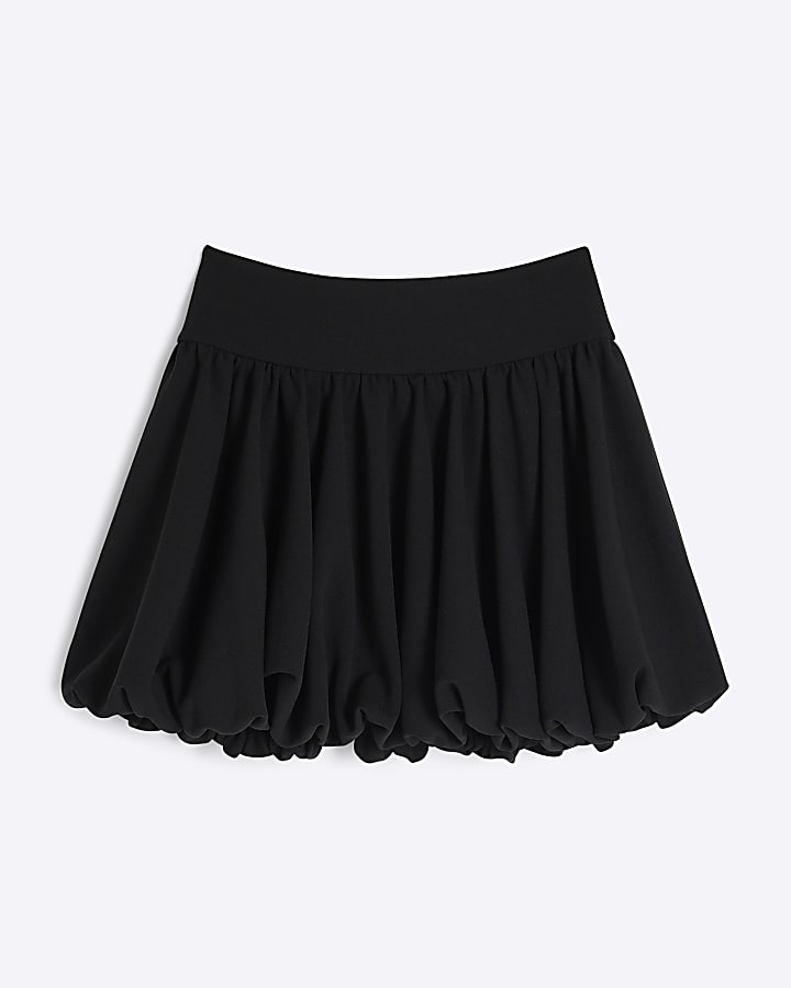 Girls Black Scuba Bubble Hem Skirt