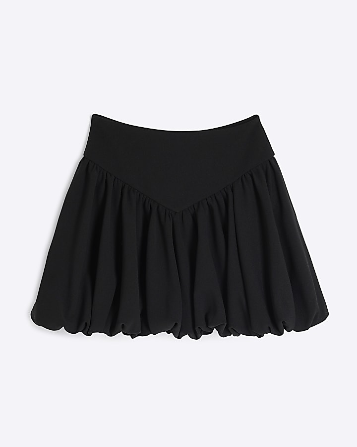 Girls Black Scuba Bubble Hem Skirt